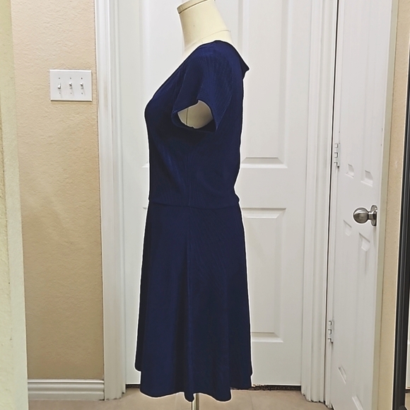 TRIXXI Clothing Company Blue V Neck A Line Short Sleeve Skater Dress Size Large - Picture 3 of 9